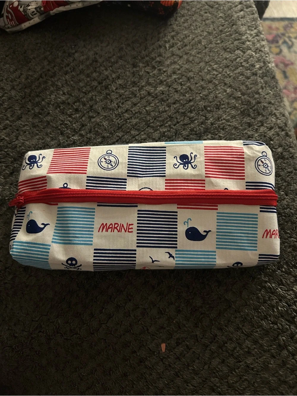 Hand Crafted Marine Pencil Case — Red, Blue & White